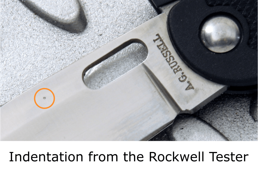 Rockwell Testing - Dot left over on blade steel
